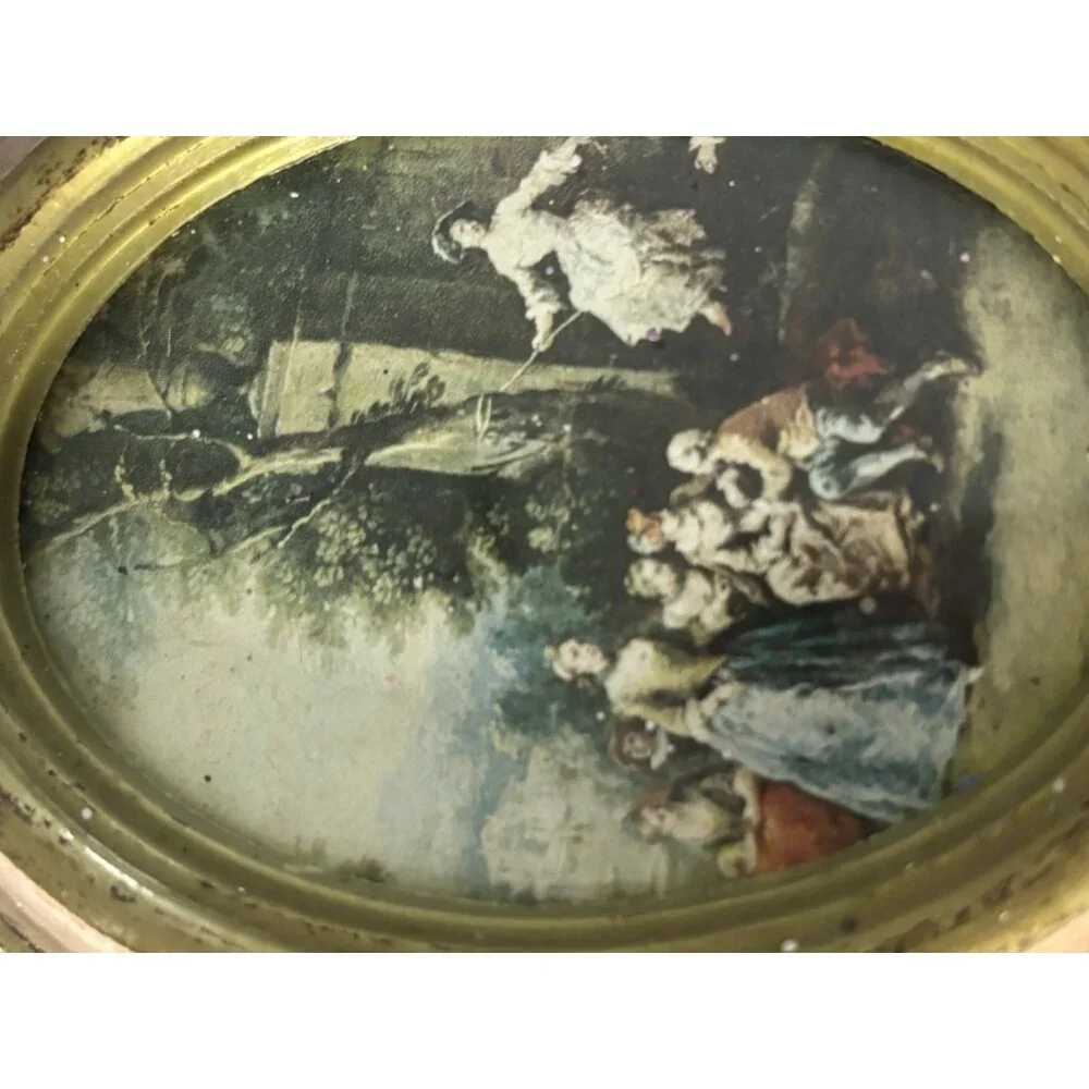 VTG Pair Italian Art Print Oval Frame Action Pink Green Handcraft Italy Florence